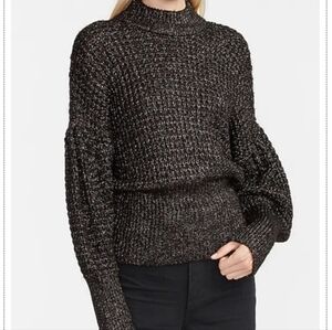 Express Balloon Sleeve Mock Turtleneck Sweater Black‎ w Gold Metallic